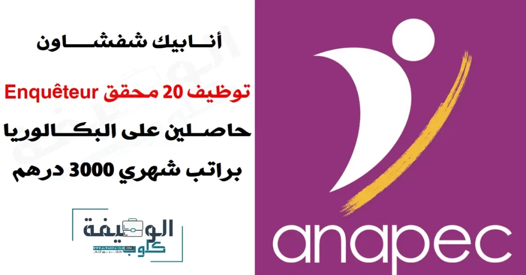 أنابيك: توظيف 20 محقق Enquêteur حاصلين على البكالوريا براتب شهري 3000 درهم