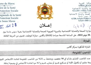 التوظيف بالمديرية الجهوية للصحة والحماية الاجتماعية جهة سوس ماسة
