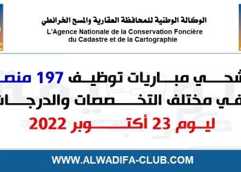 الوكالة الوطنية للمحافظة العقارية والمسح الخرائطي: مرشحي مباريات توظيف 197 منصبا في مختلف التخصصات والدرجات ليوم 23 أكتوبر 2022