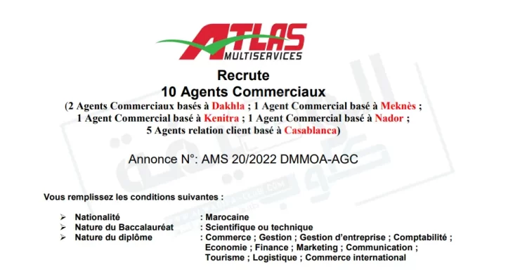 Atlas Multiservices recrute Agents commercial