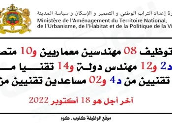 مباراة توظيف 48 منصب بقطاع التعمير هندسين ومتصرفين وتقنيين ومساعدي تقنيين في مختلف التخصصات برسم سنة 2022