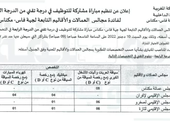مباريات التوظيف مجالس العمالات والأقاليم التابعة لجهة فاس - مكناس