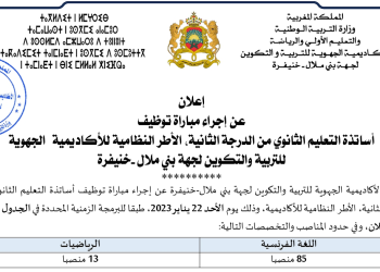 مباراة توظيف 98 أستاذ(ة) من الدرجة الثانية بالأكاديمية الجهوية للتربية والتكوين لجهة بني ملال خنيفرة