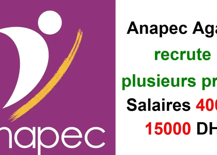أنابيك أكادير Anapec Agadir Recrutement تعلن عن توظيف عدة مناصب براتب بين 4000 و15000 درهم شهريا