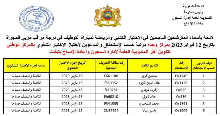 شفوي مباراة توظيف 510 مراقب مربي بإدارة السجون