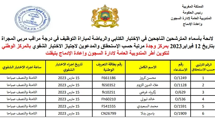 شفوي مباراة توظيف 510 مراقب مربي بإدارة السجون