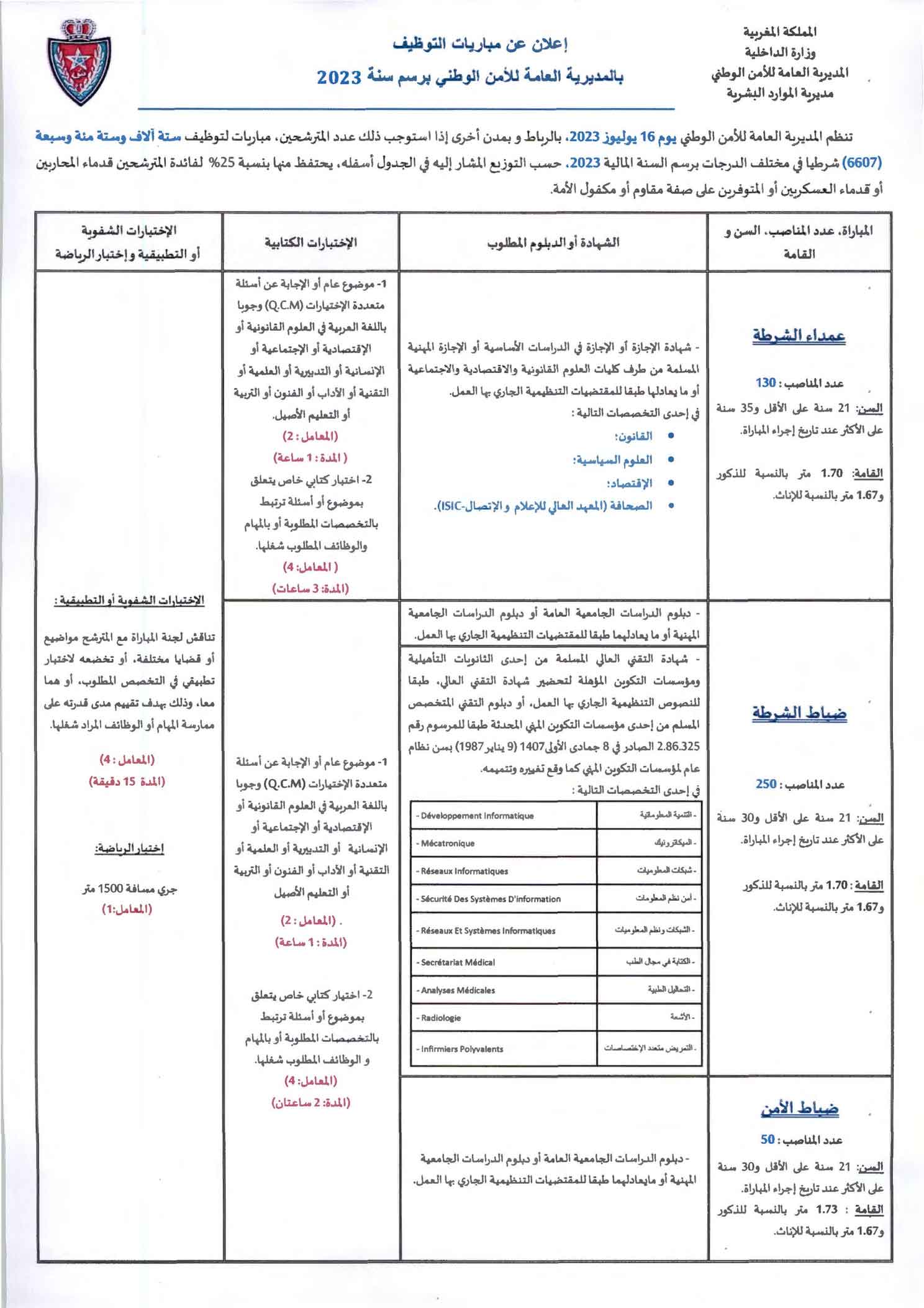 التسجيل في مباراة الأمن الوطني 2024/2025