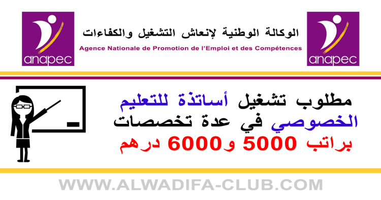 مطلوب تشغيل أساتذة للتعليم الخصوصي في عدة تخصصات براتب 5000 و6000 درهم