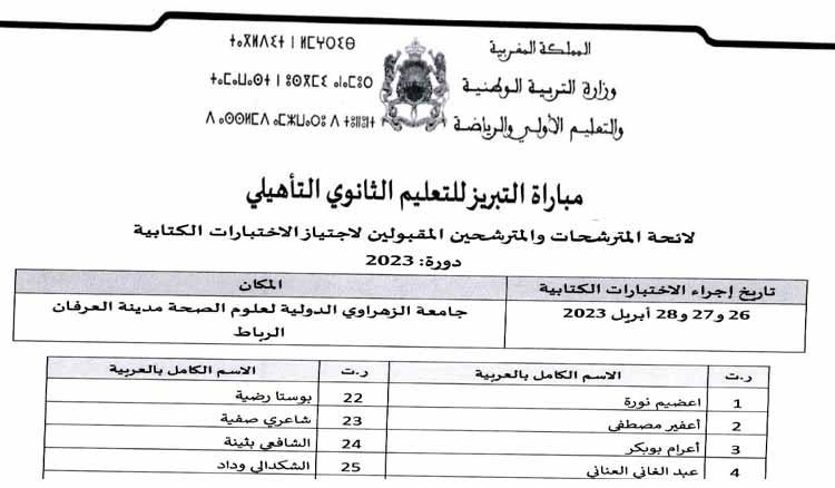 نتائج مباراة التبريز للتعليم الثانوي التأهيلي -دورة 2023-