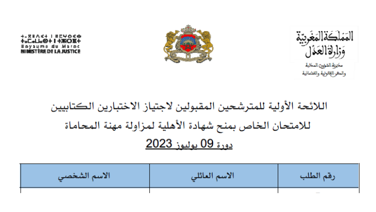 نتائج الانتقاء الأولي لمباراة المحاماة 2023