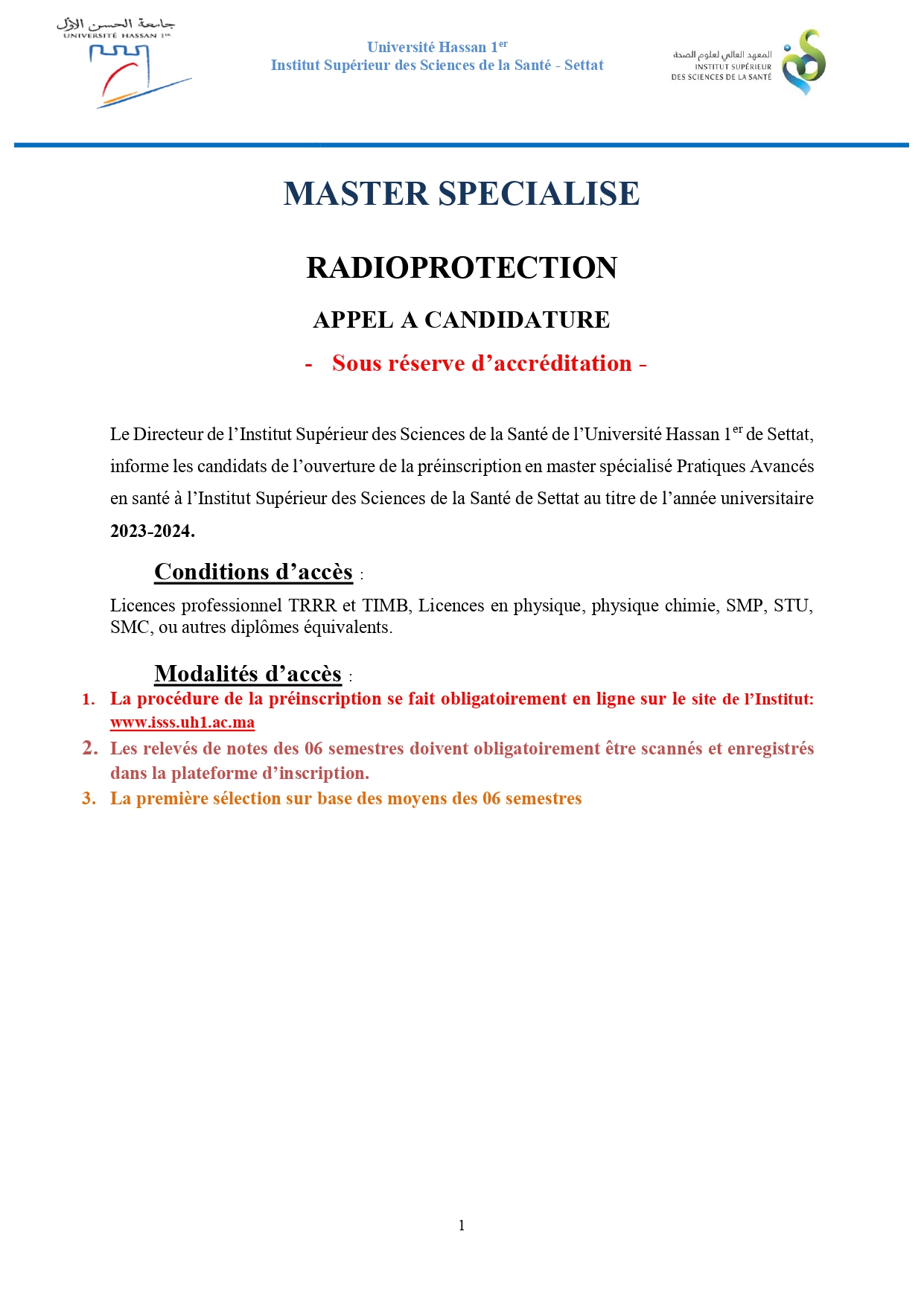 Master ISS Settat 2023 Master ISS Settat 2023