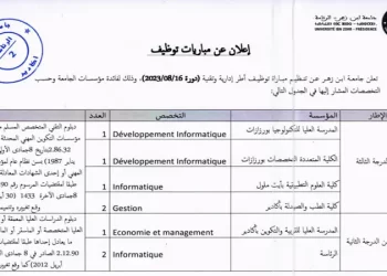 مباراة توظيف 8 اطر ادارية وتقنية بجامعة ابن زهر اكادير