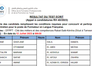 لائحة المدعوين لإجراء الاختبار الشفوي لمباراة توظيف 30 مكون في اللغة الفرنسية بمكتب التكوين المهني وإنعاش الشغل 2023