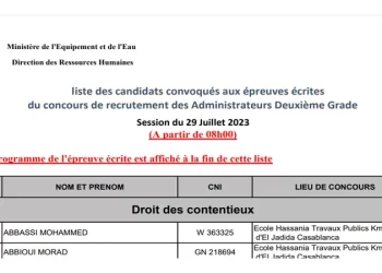 لائحة المدعوين لمباراة توظيف بوزارة التجهيز والماء 2023