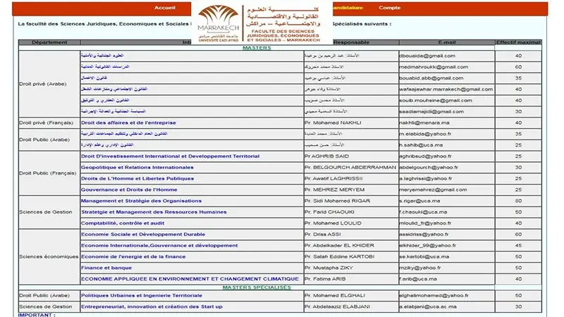 الماسترات المفتوحة بكلية العلوم القانونية والاقتصادية والاجتماعية مراكش 2023 2024