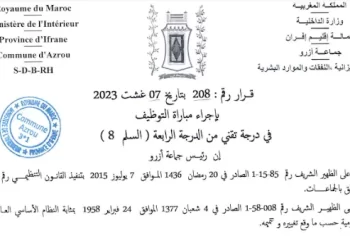 مباراة توظيف 11 تقني من الدرجة الرابعة بجماعة أزرو إقليم افران آخر أجل 25 غشت 2023