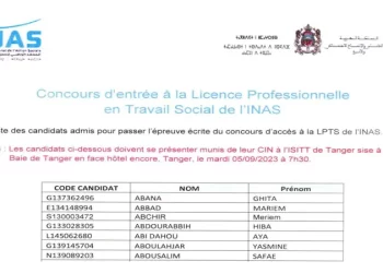 نتائج الانتقاء الاجازة المهنية المعهد الوطني للعمل الاجتماعي بطنجة INAS 2023-2024