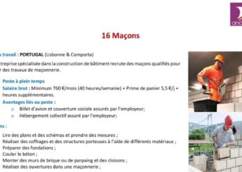 أنابيك سكيلز تشغيل عمال البناء في دولة البرتغال آخر أجل هو 15 دجنبر 2023