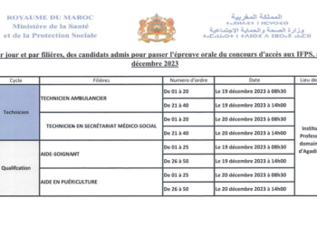 لوائح أماكن و مواعيد اجتياز الكتابي بمعاهد التكوين المهني في الميدان الصحي 2023 IFPS