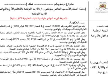 تحميل مشروع النظام الأساسي موظفي التعليم التربية الوطنية نسخة 4 يناير 2024