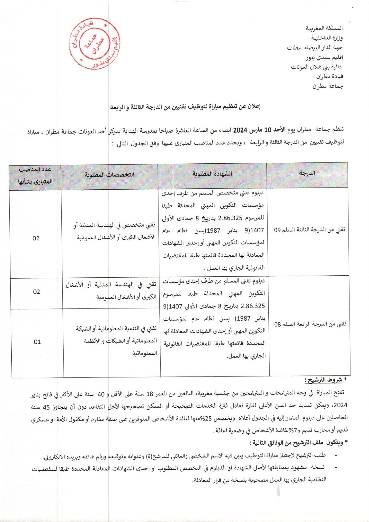 مسابقة التوظيف على 5 مناصب بالطائفة الأسقفية لإقليم سيدي بنور 2024