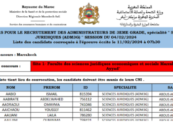 وزارة الصحة والحماية الاجتماعية - المديرية الجهوية مراكش أسفي: لائحة المدعوين لإجراء مباراة 60 متصرف من الدرجة الثالثة ليوم 11 فبراير 2024