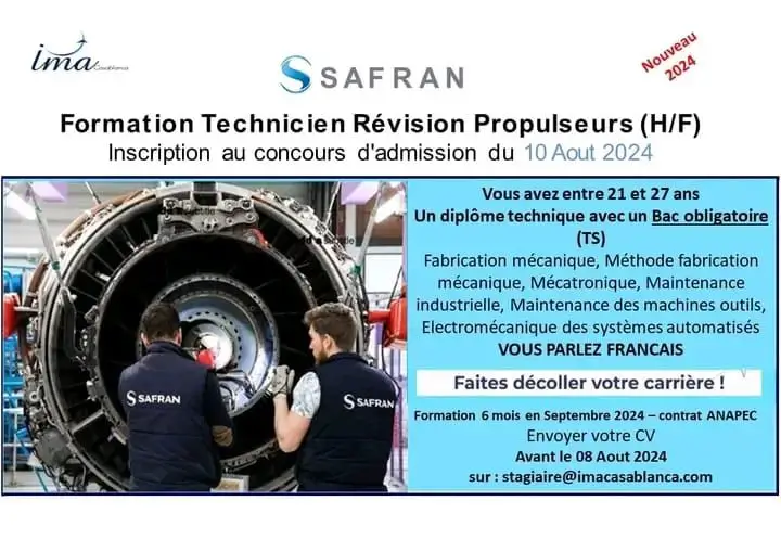 Formation-gratuite-Pre-embauche-IMA-et-Safran تكوين فابور لمدة 6 أشهر في معهد التكوين في مهن الطيران