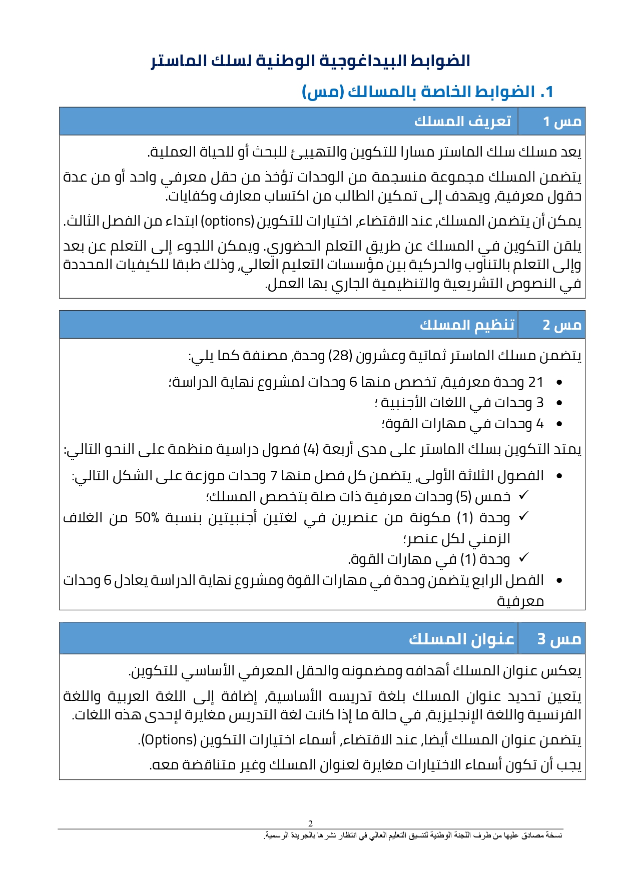 دفتر الضوابط البيداغوجية الوطنية لسلك الماستر 2024