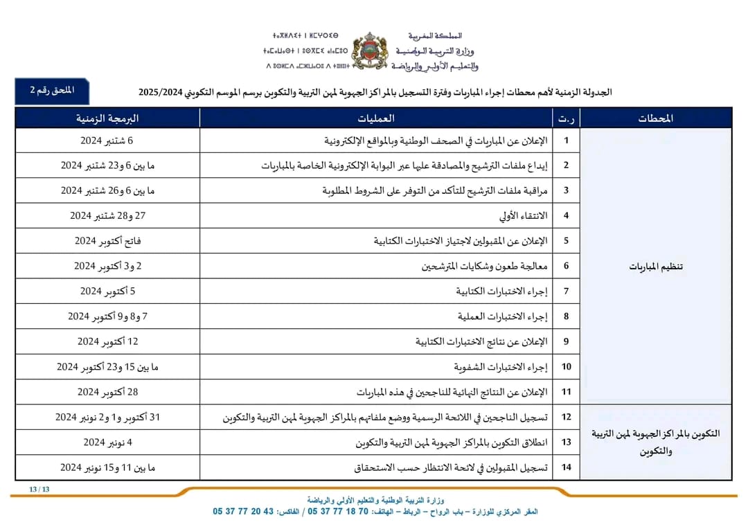 14 الجدولة الزمنية لمباراة التعليم دورة اكتوبر 2024