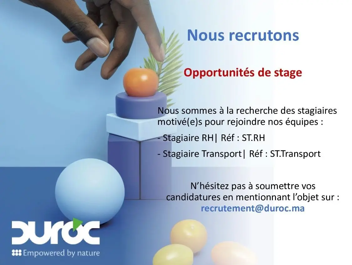 Opportunités de Stage chez Duroc Maroc 2024 Opportunités de Stage chez Duroc Maroc 2024