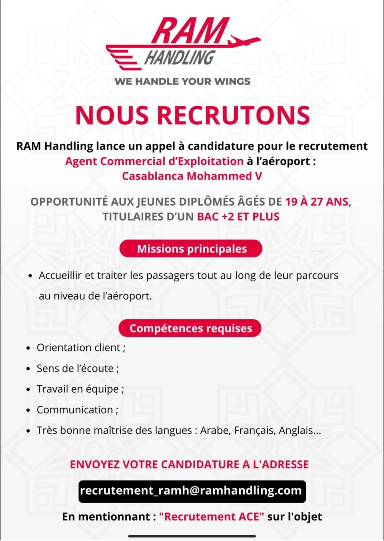 RAM Handling – Opportunité d’Emploi pour Jeunes Diplômés RAM Handling – Opportunité d’Emploi pour Jeunes Diplômés