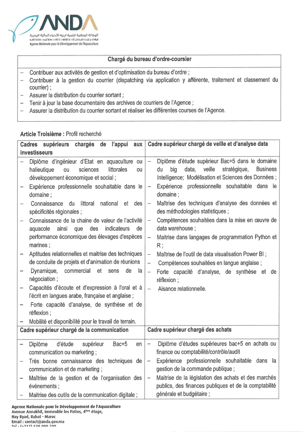 مباراة توظيف 8 مناصب بالوكالة الوطنية لتنمية تربية الأحياء البحرية 2025 مباراة توظيف 8 مناصب بالوكالة الوطنية لتنمية تربية الأحياء البحرية 2025