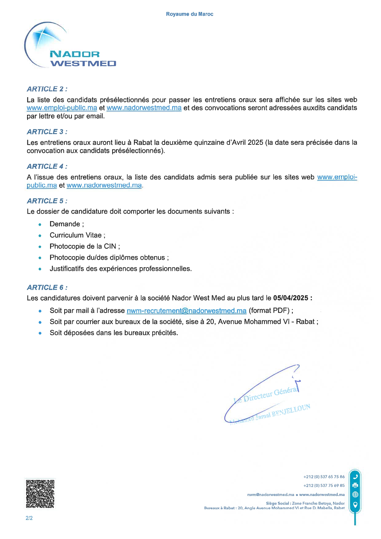 مباريات التوظيف بشركة الناظور غرب المتوسط 2025 (21 منصب) مباريات التوظيف بشركة الناظور غرب المتوسط 2025 (21 منصب)