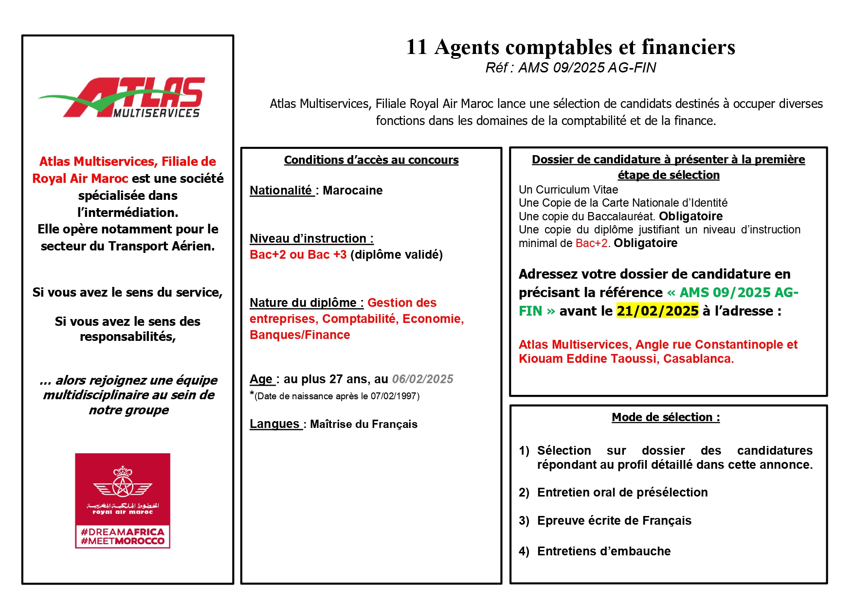 Concours Atlas Multiservices 2025 (5 Agents Comptables et Financiers) Concours Atlas Multiservices 2025 (5 Agents Comptables et Financiers)