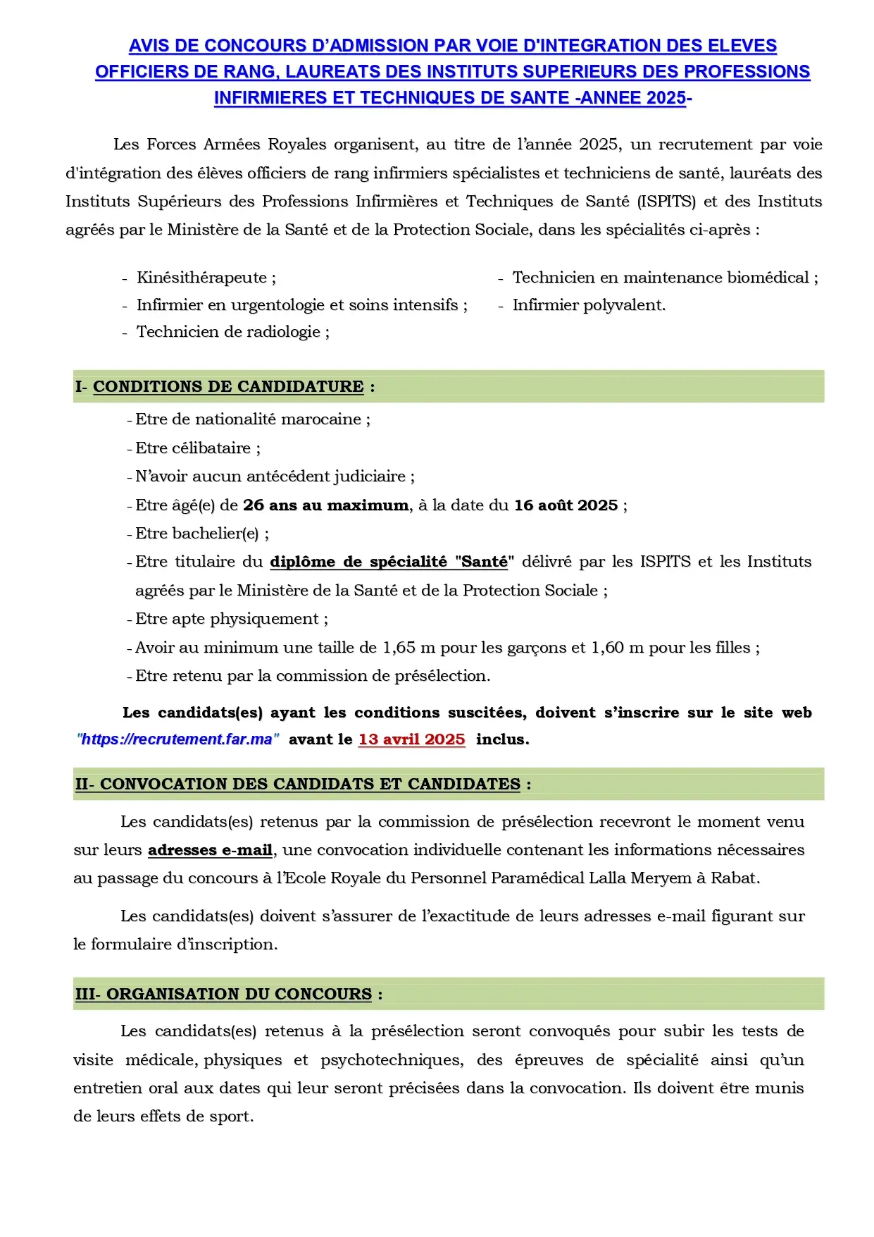 Concours Sous Officiers ISPITS FAR 2025 Concours Sous Officiers ISPITS FAR 2025