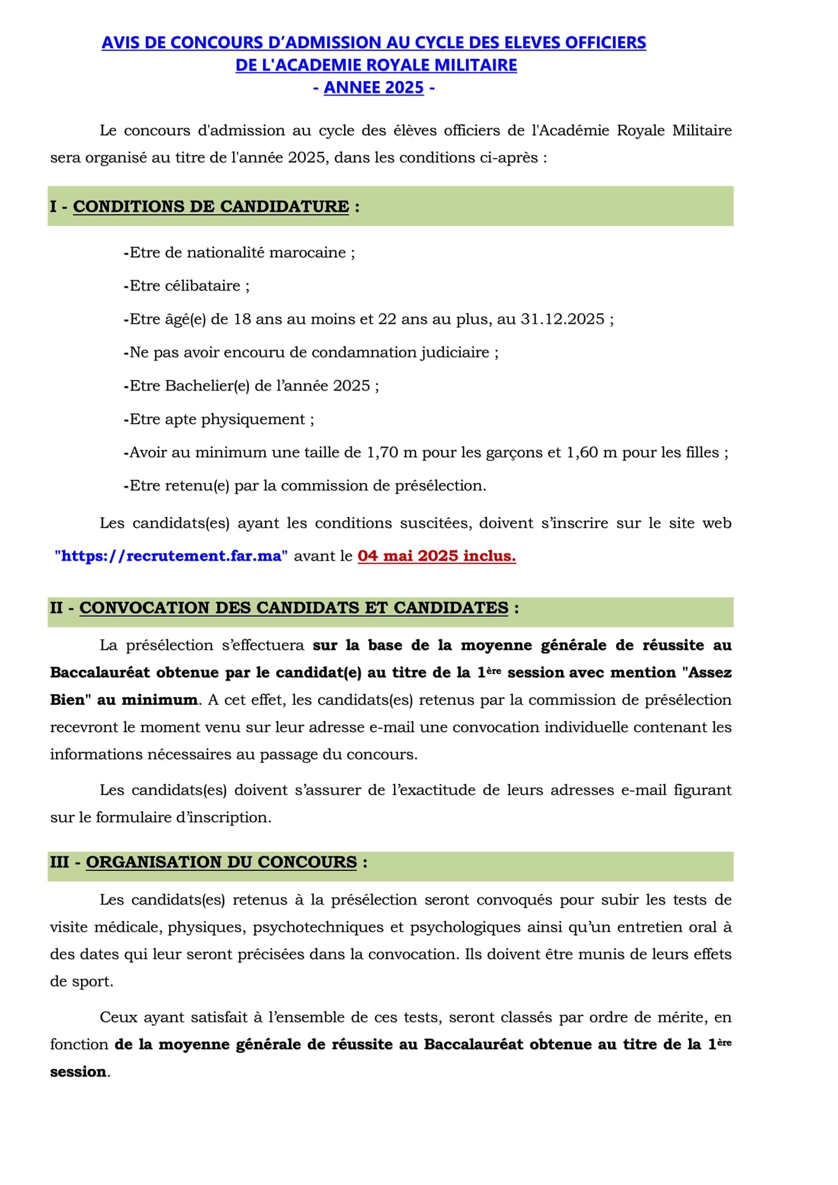 Concours de Recrutement Officiers FAR 2025 Concours de Recrutement Officiers FAR 2025