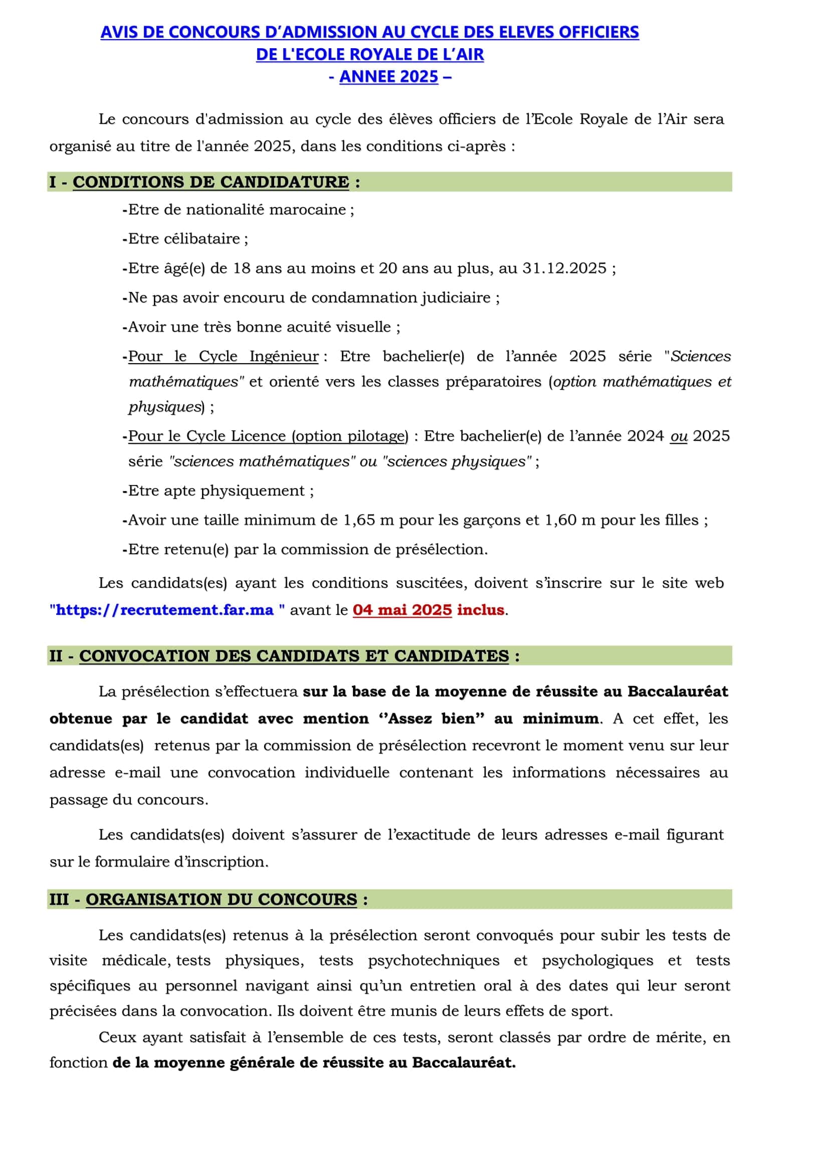 Concours de Recrutement Officiers FAR 2025 Concours de Recrutement Officiers FAR 2025