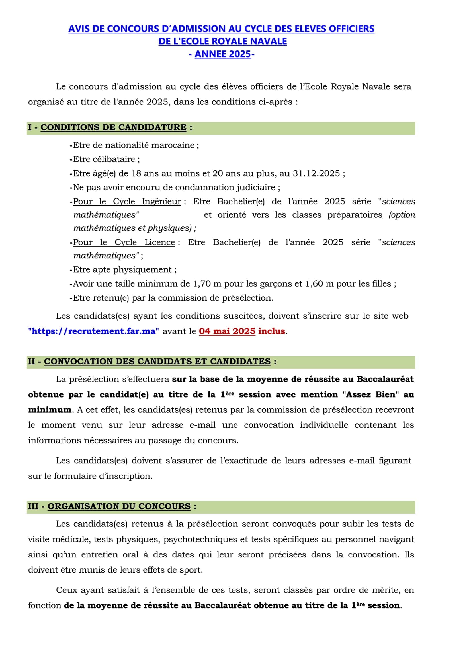 Concours de Recrutement Officiers FAR 2025 Concours de Recrutement Officiers FAR 2025