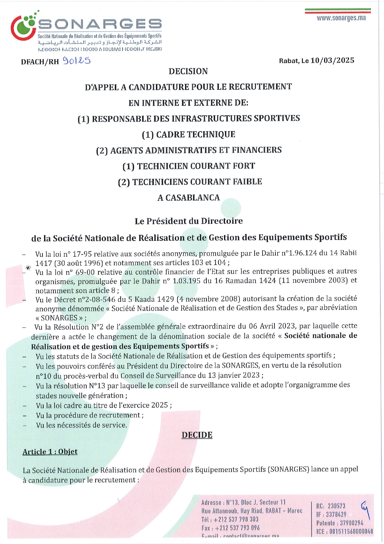 concours de recrutement SONARGES 2025 (6 postes) concours de recrutement SONARGES 2025 (6 postes)