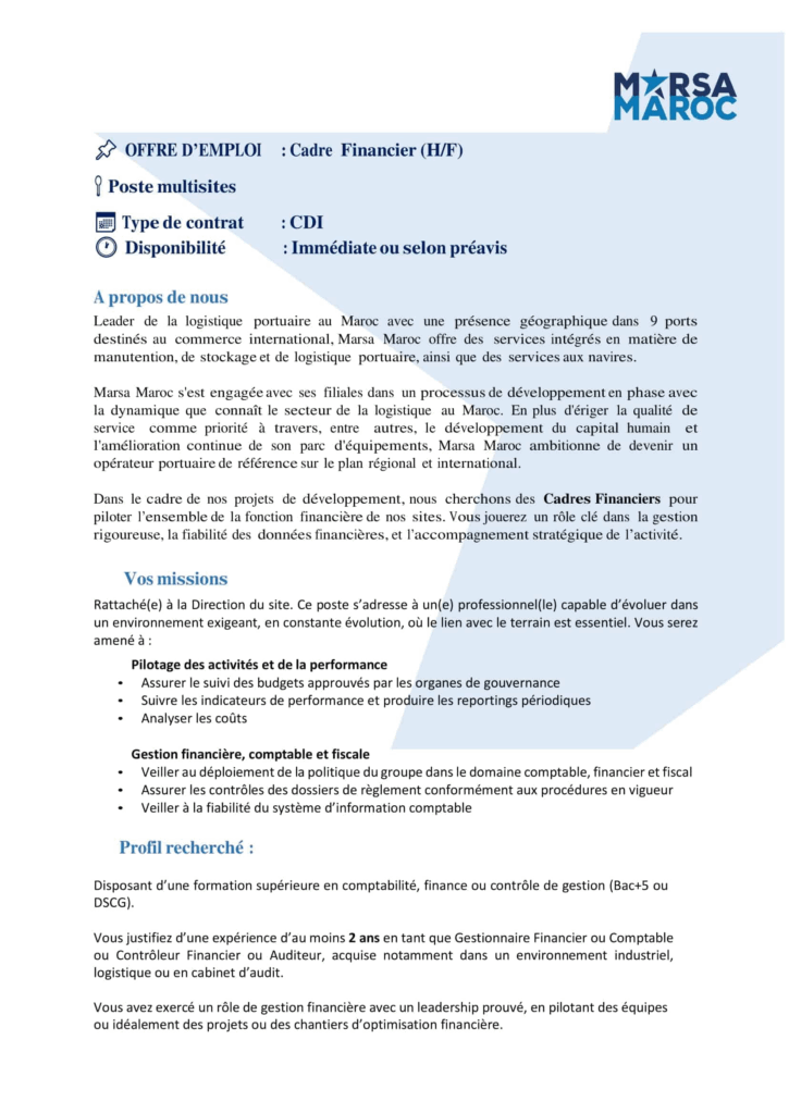 شركة Marsa Maroc تعلن عن توظيف مسؤولين ماليين لعدة موانئ بالمملكة شركة Marsa Maroc تعلن عن توظيف مسؤولين ماليين لعدة موانئ بالمملكة