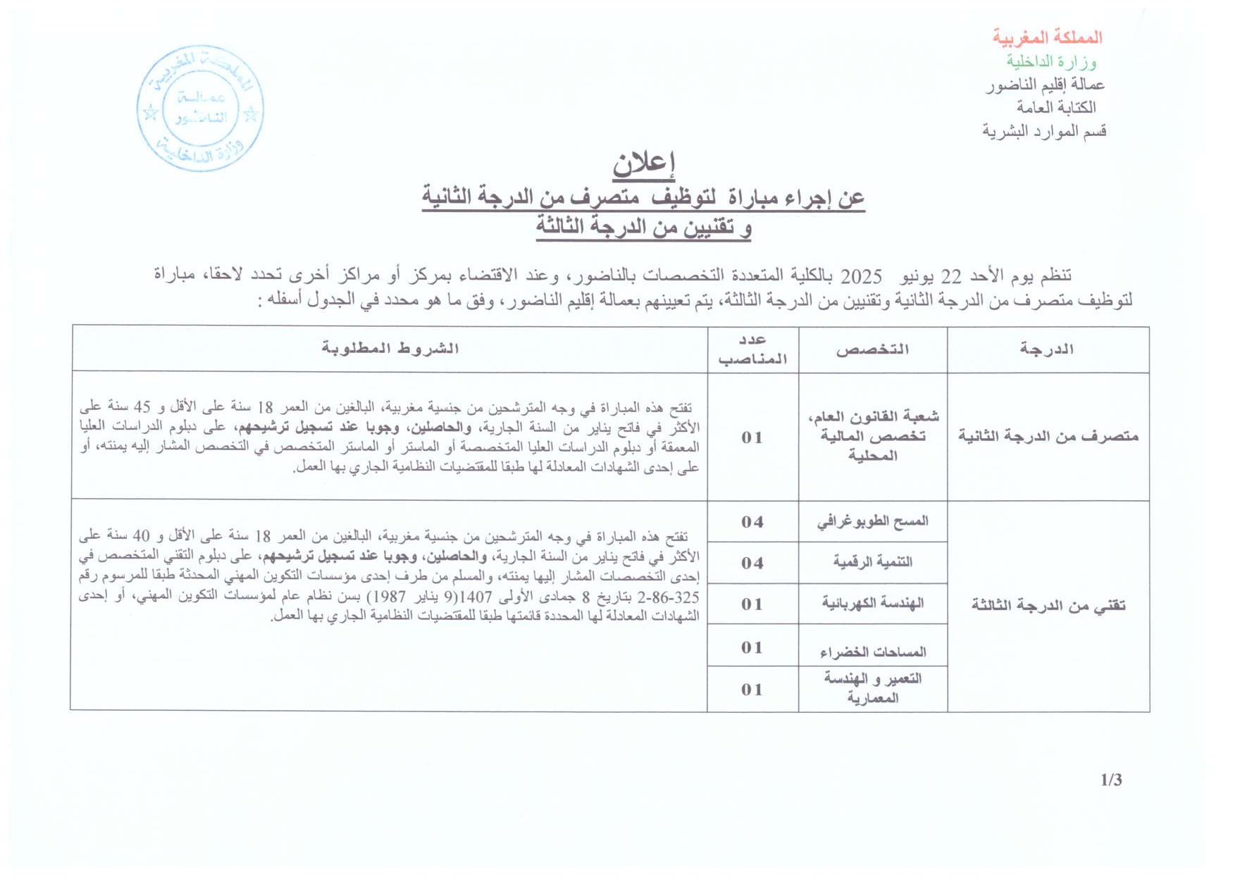 مباراة توظيف 12 منصب بإقليم الناظور آخر أجل 16 ماي 2025 مباراة توظيف 12 منصب بإقليم الناظور آخر أجل 16 ماي 2025