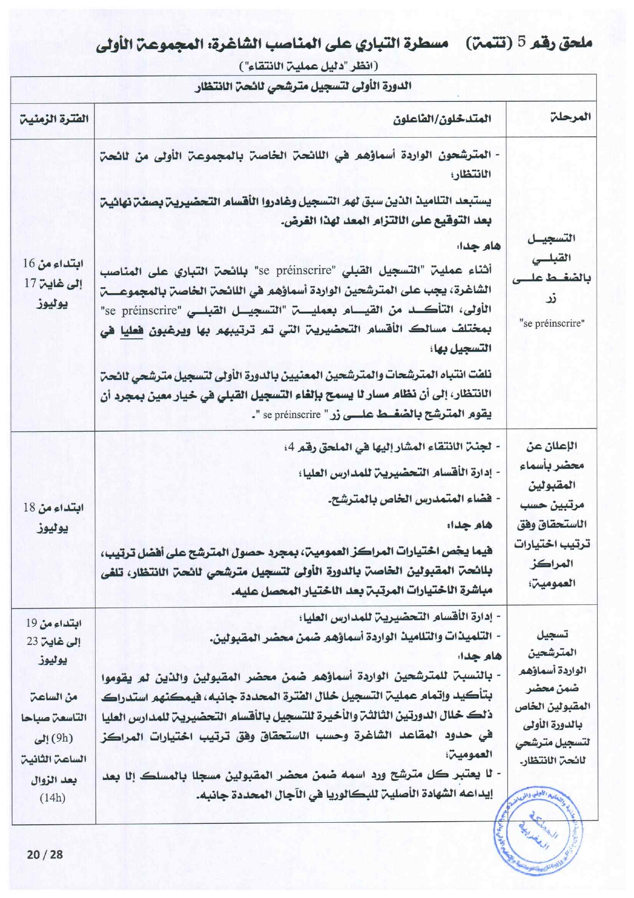مذكرة الالتحاق بالأقسام التحضيرية للمدارس العليا 2025-2026