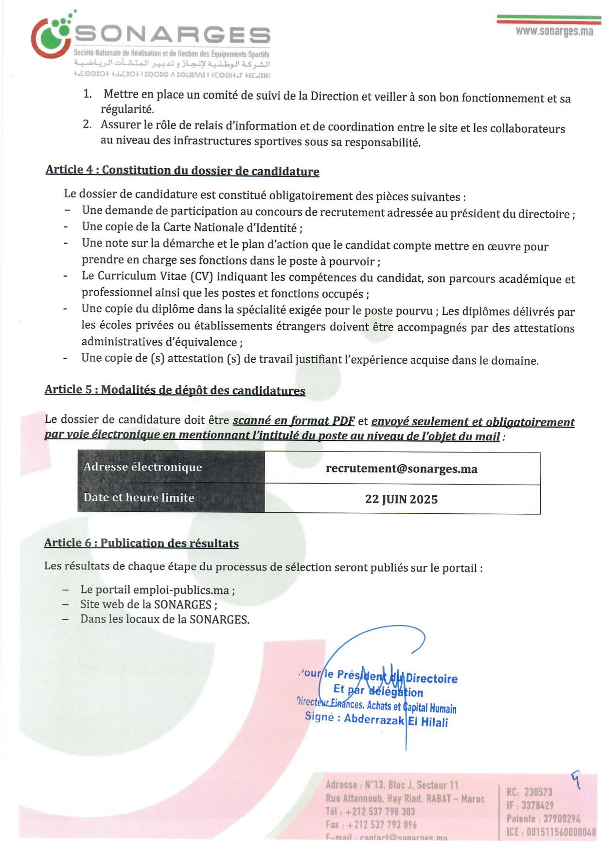 إعلان مباراة توظيف إطار مكلف بالبنيات التحتية الرياضية إعلان مباراة توظيف إطار مكلف بالبنيات التحتية الرياضية