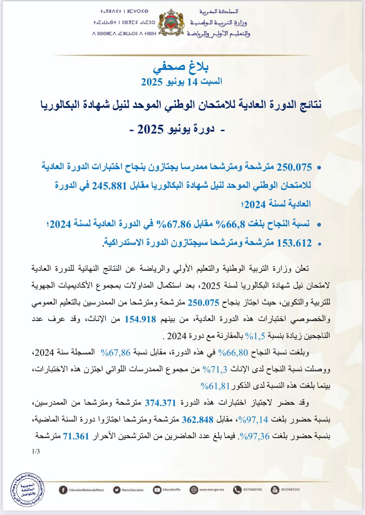 نسبة النجاح في البكالوريا 2025 المغرب نسبة النجاح في البكالوريا 2025 المغرب