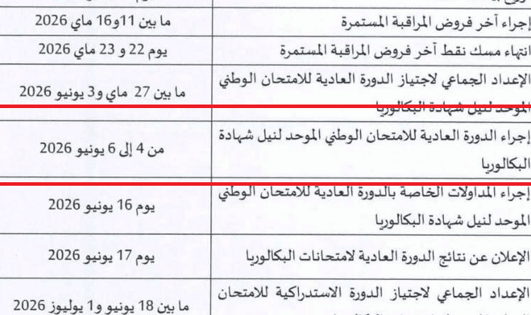 تاريخ الامتحان الوطني 2026