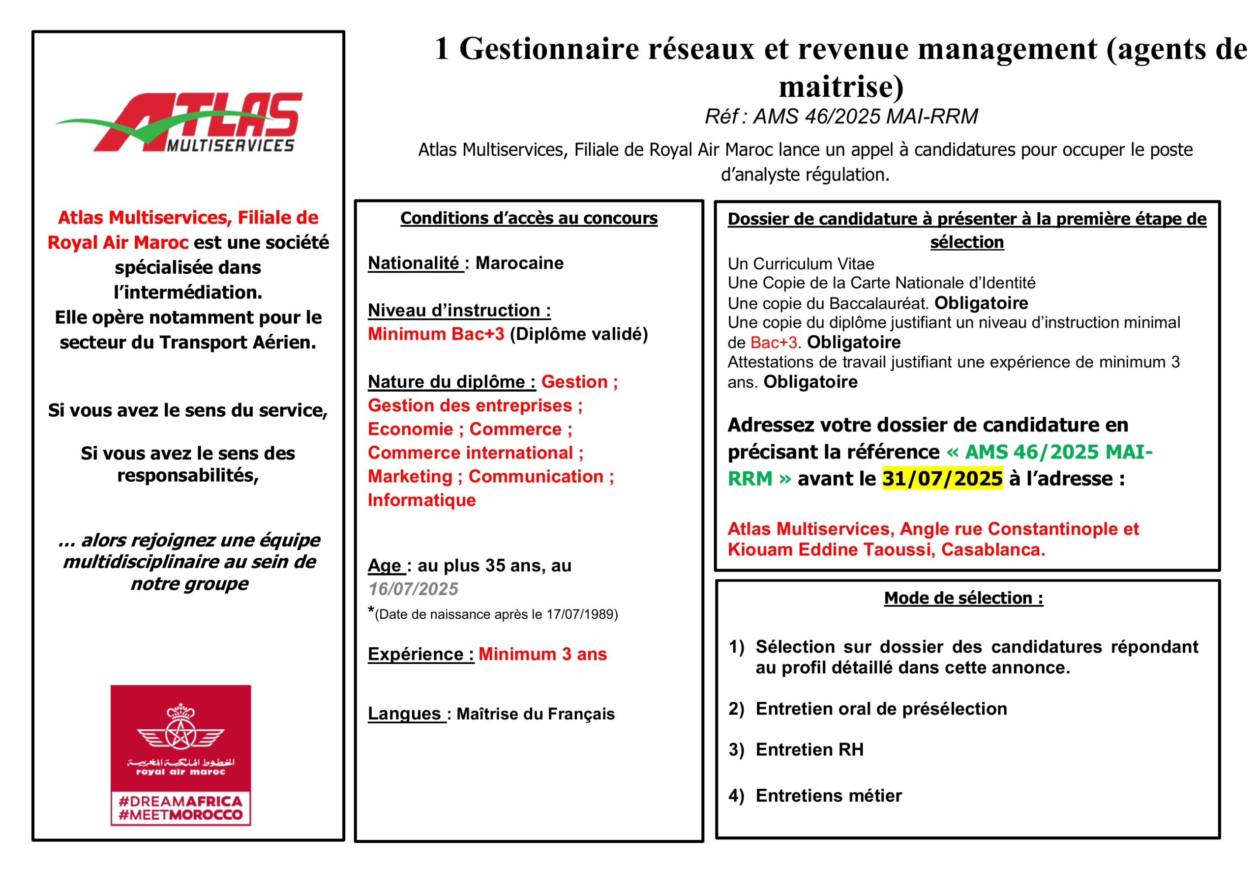 Concours Atlas Multiservices 2025 (5 Agents de Maitrise) Concours Atlas Multiservices 2025 (5 Agents de Maitrise)
