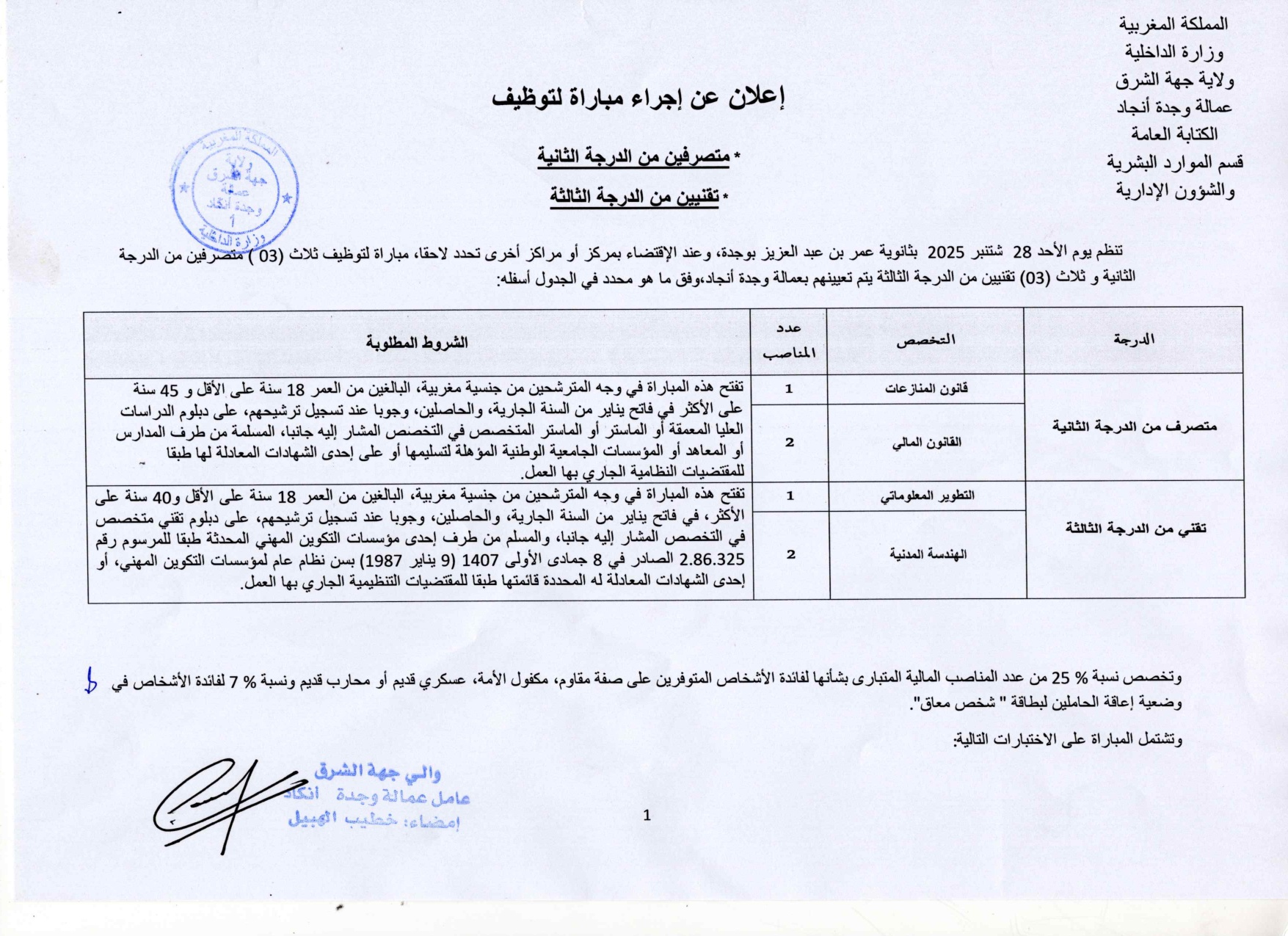 مباراة وزارة الداخلية - عمالة وجدة أنجاد 2025 (6 مناصب) مباراة وزارة الداخلية - عمالة وجدة أنجاد 2025 (6 مناصب)