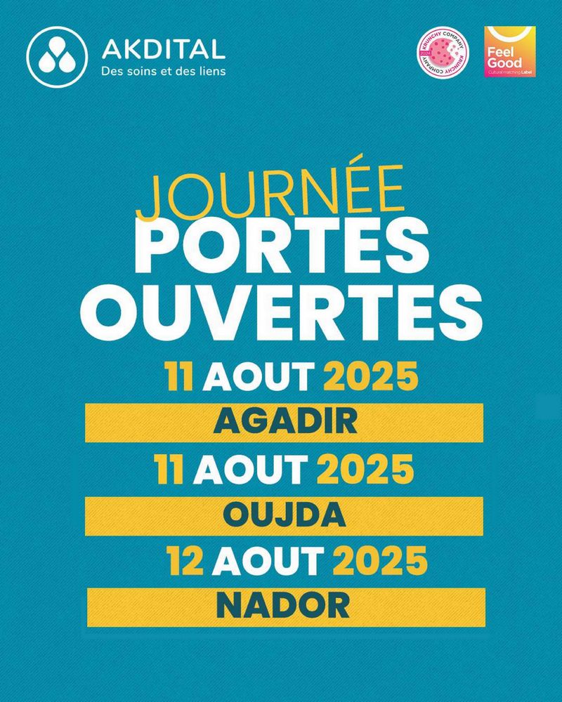 Journées Portes Ouvertes Recrutement AKDITAL 2025 : Opportunités d’emploi à Agadir, Oujda et Nador. Journées Portes Ouvertes Recrutement AKDITAL 2025 : Opportunités d’emploi à Agadir, Oujda et Nador.