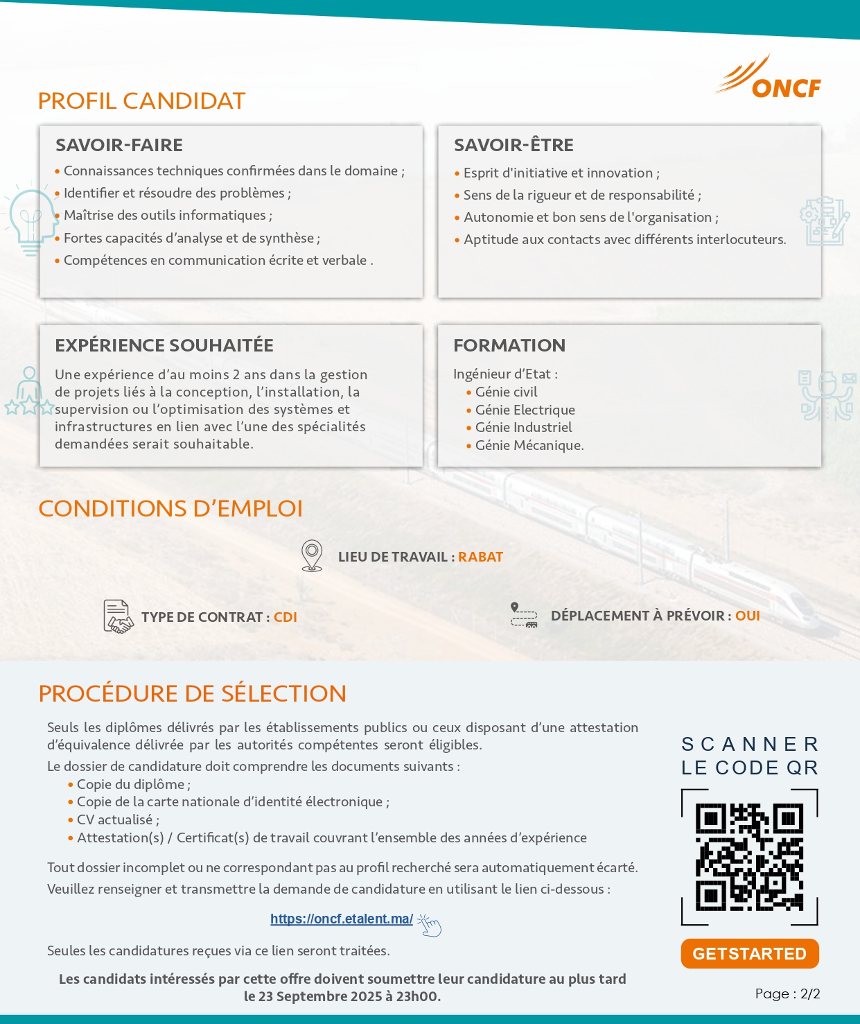 مباراة توظيف المكتب الوطني للسكك الحديدية (ONCF) لسنة 2025 (37 منصبًا) مباراة توظيف المكتب الوطني للسكك الحديدية (ONCF) لسنة 2025 (37 منصبًا)