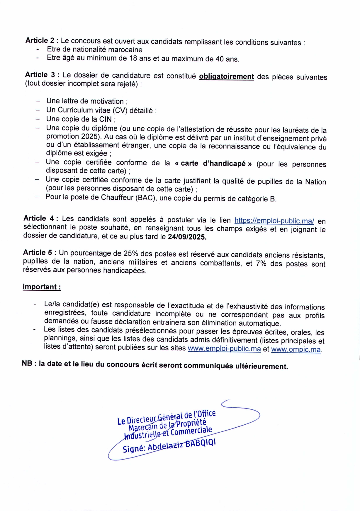 Concours OMPIC 2025 (9 Postes) Concours OMPIC 2025 (9 Postes)